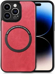 Apple iPhone 15 Pro Max Hoesje MagSafe Kunstleer Back Cover Rood afbeelding