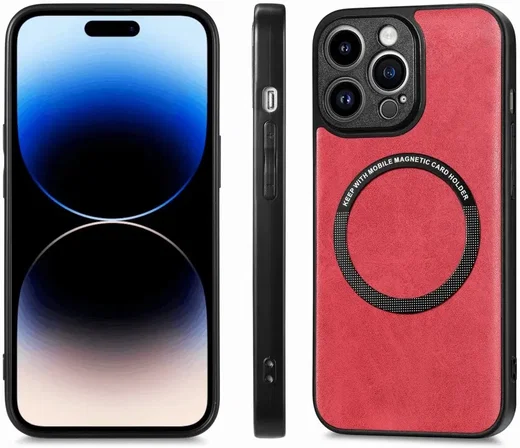 Apple iPhone 15 Pro Max Hoesje MagSafe Kunstleer Back Cover Rood afbeelding 8
