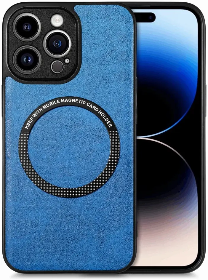 Apple iPhone 15 Pro Max Hoesje MagSafe Kunstleer Back Cover Blauw afbeelding 1