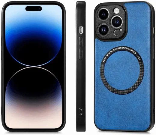 Apple iPhone 15 Pro Max Hoesje MagSafe Kunstleer Back Cover Blauw afbeelding 8
