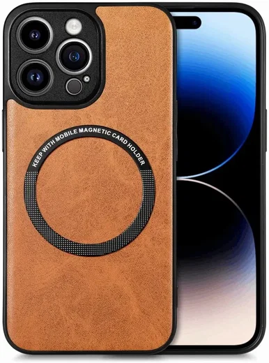 Apple iPhone 15 Pro Max Hoesje MagSafe Kunstleer Back Cover Bruin afbeelding 1