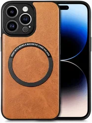 Apple iPhone 15 Pro Max Hoesje MagSafe Kunstleer Back Cover Bruin afbeelding