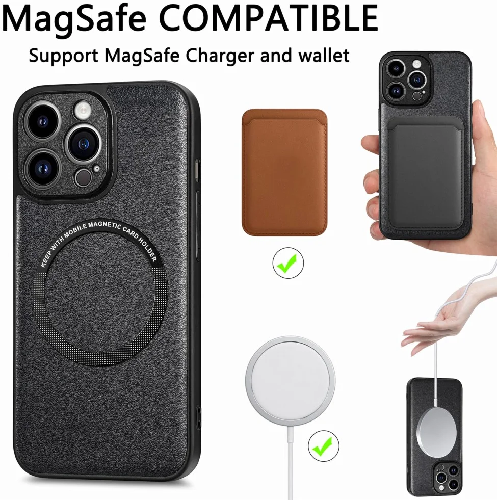 Apple iPhone 15 Pro Hoesje MagSafe Kunstleer Back Cover Zwart afbeelding 2