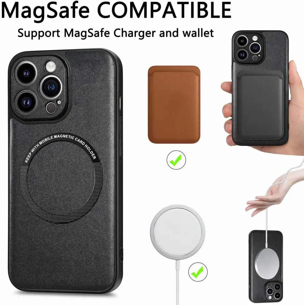 Apple iPhone 15 Pro Hoesje MagSafe Kunstleer Back Cover Blauw afbeelding 2