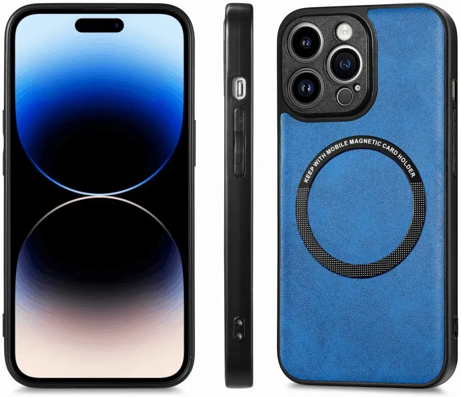Apple iPhone 15 Pro Hoesje MagSafe Kunstleer Back Cover Blauw afbeelding 8