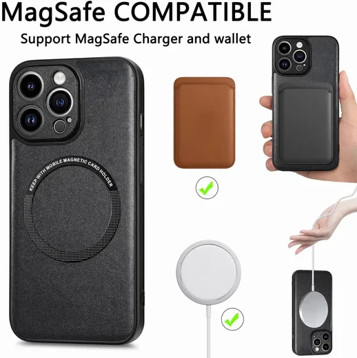 Apple iPhone 15 Pro Hoesje MagSafe Kunstleer Back Cover Bruin afbeelding 2