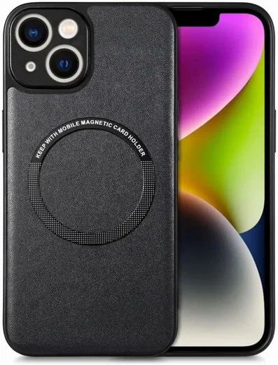 Apple iPhone 15 Plus Hoesje MagSafe Kunstleer Back Cover Zwart afbeelding 1