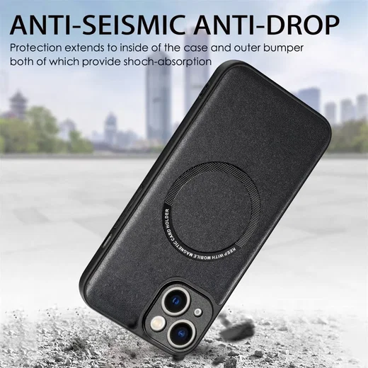Apple iPhone 15 Plus Hoesje MagSafe Kunstleer Back Cover Zwart afbeelding 6