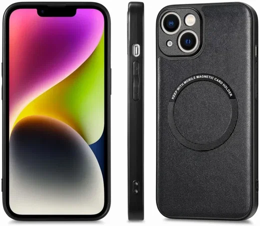 Apple iPhone 15 Plus Hoesje MagSafe Kunstleer Back Cover Zwart afbeelding 8