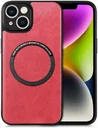 Apple iPhone 15 Hoesje MagSafe Kunstleer Back Cover Rood