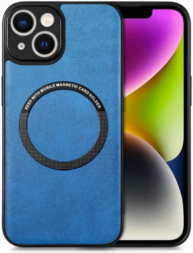 Apple iPhone 15 Hoesje MagSafe Kunstleer Back Cover Blauw afbeelding 1