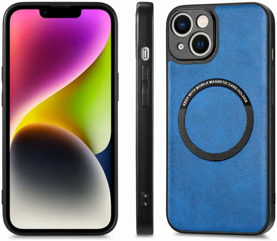 Apple iPhone 15 Hoesje MagSafe Kunstleer Back Cover Blauw afbeelding 8