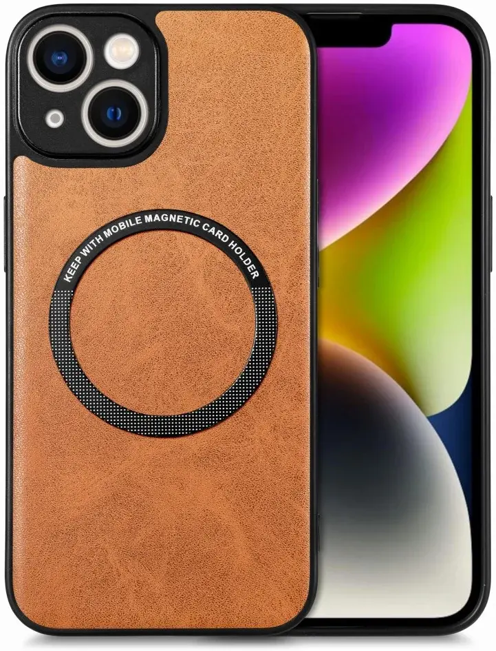 Apple iPhone 15 Hoesje MagSafe Kunstleer Back Cover Bruin afbeelding 1