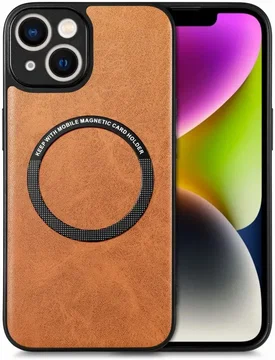 Apple iPhone 15 Hoesje MagSafe Kunstleer Back Cover Bruin