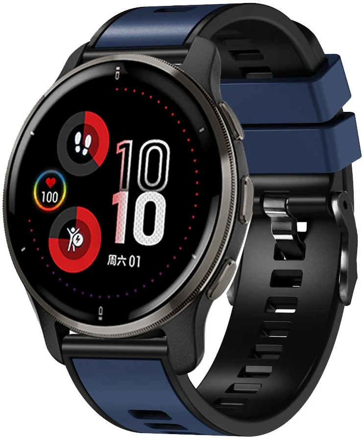 Universeel Smartwatch 22MM Siliconen Bandje - Gespsluiting - Blauw/Zwart afbeelding 1