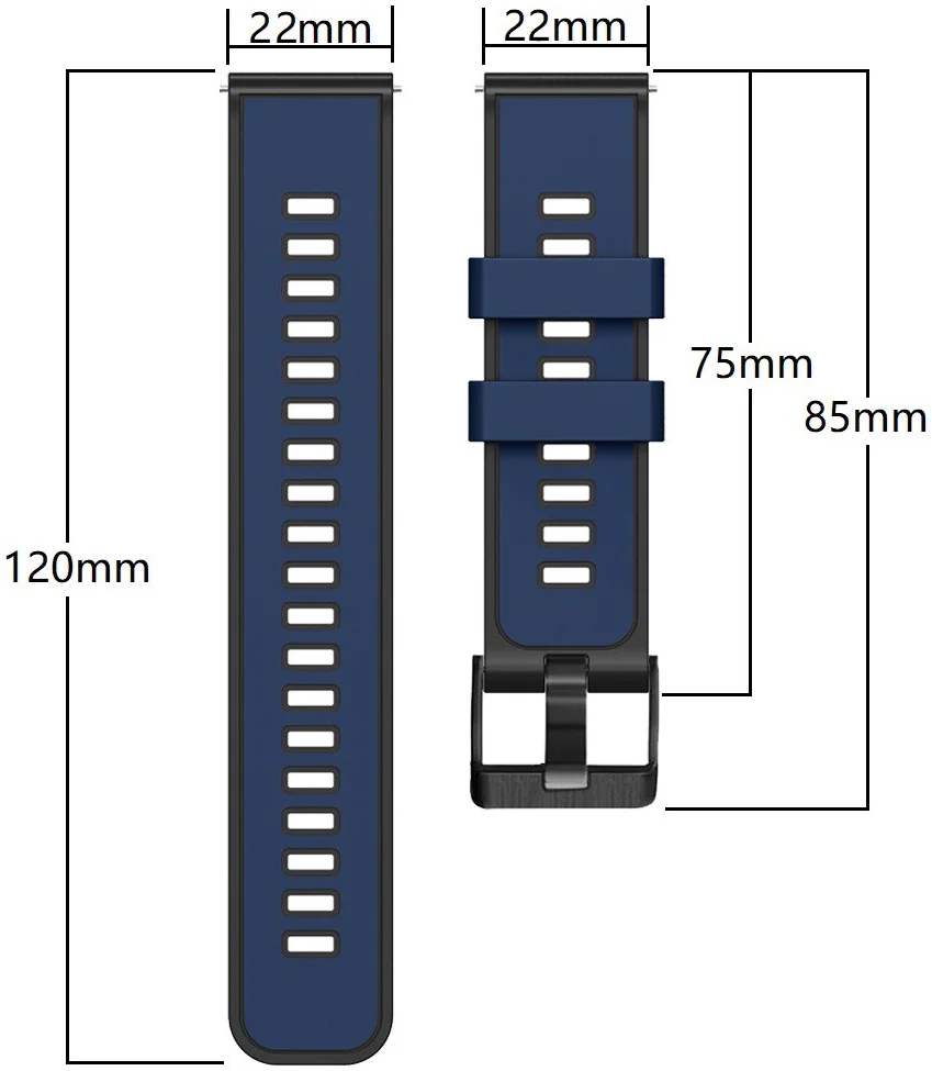 Universeel Smartwatch 22MM Siliconen Bandje - Gespsluiting - Blauw/Zwart afbeelding 3