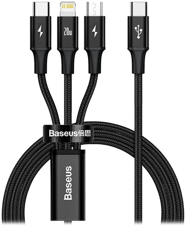 Baseus 3-in-1 USB-C naar Lightning/USB-C/Micro-USB Kabel 1.5M Zwart afbeelding 1