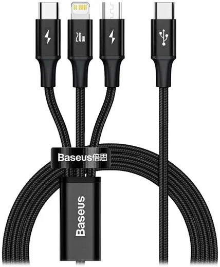 Baseus 3-in-1 USB-C naar Lightning/USB-C/Micro-USB Kabel 1.5M Zwart afbeelding 1