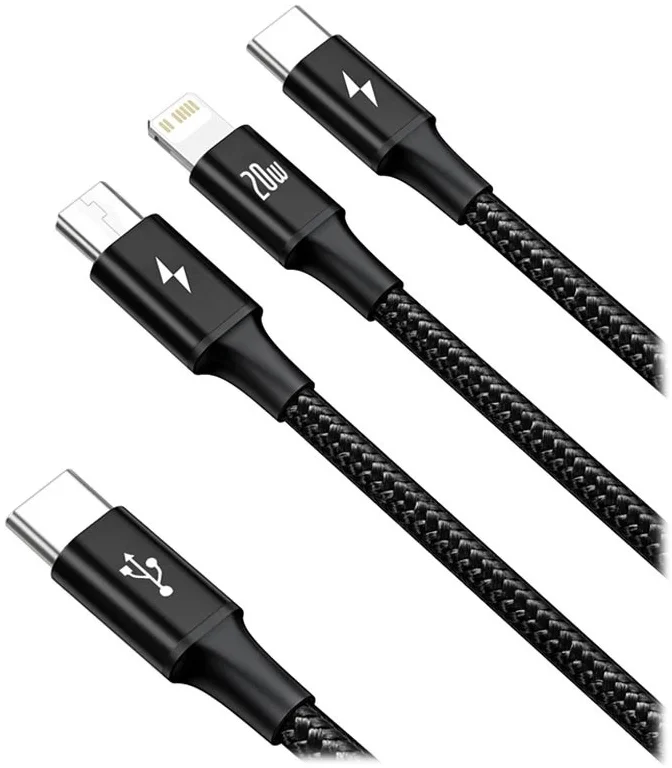 Baseus 3-in-1 USB-C naar Lightning/USB-C/Micro-USB Kabel 1.5M Zwart afbeelding 2