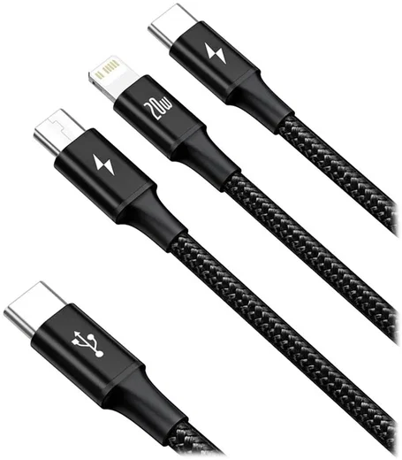 Baseus 3-in-1 USB-C naar Lightning/USB-C/Micro-USB Kabel 1.5M Zwart afbeelding 2