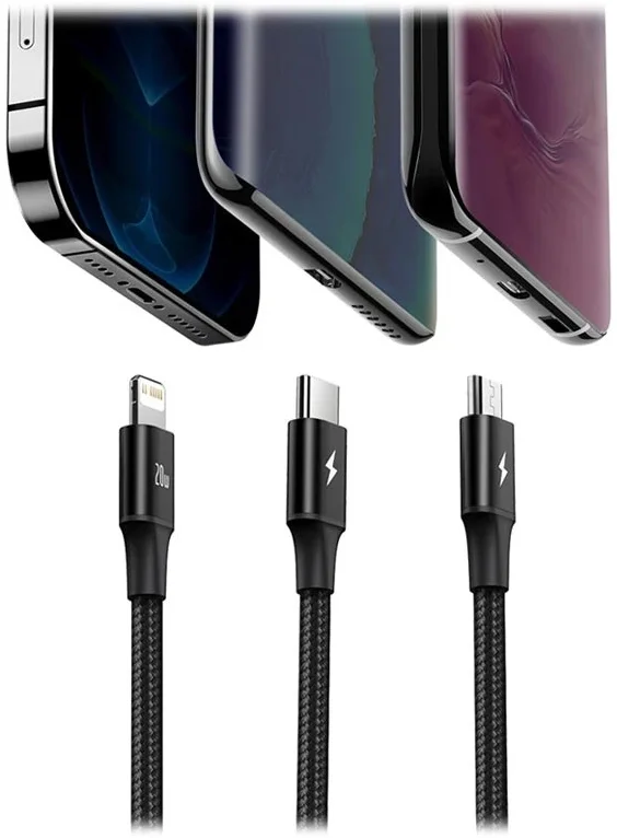 Baseus 3-in-1 USB-C naar Lightning/USB-C/Micro-USB Kabel 1.5M Zwart afbeelding 7