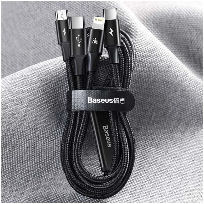 Baseus 3-in-1 USB-C naar Lightning/USB-C/Micro-USB Kabel 1.5M Zwart afbeelding 4