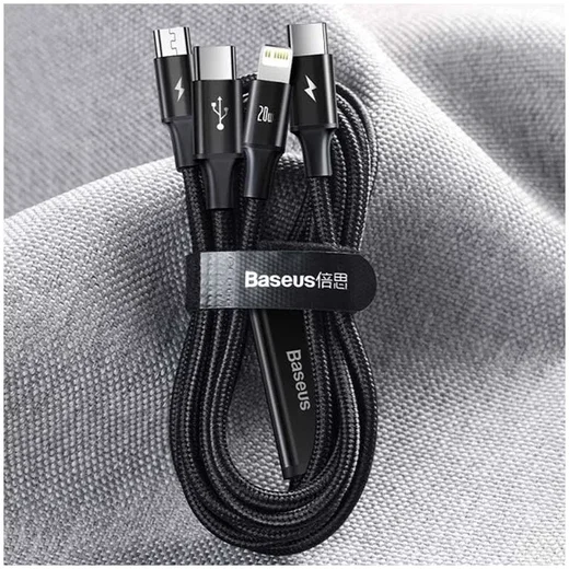 Baseus 3-in-1 USB-C naar Lightning/USB-C/Micro-USB Kabel 1.5M Zwart afbeelding 4