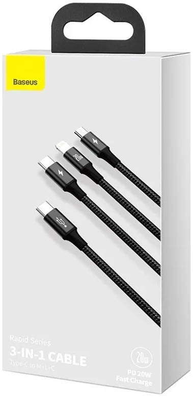Baseus 3-in-1 USB-C naar Lightning/USB-C/Micro-USB Kabel 1.5M Zwart afbeelding 8
