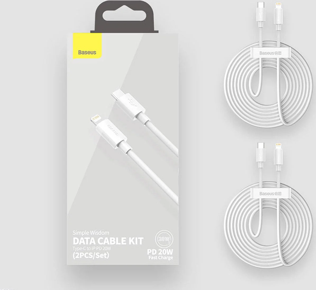 Baseus USB-C naar Apple Lightning Kabel 20W PD 1.5M Wit (2-Pack) afbeelding 13