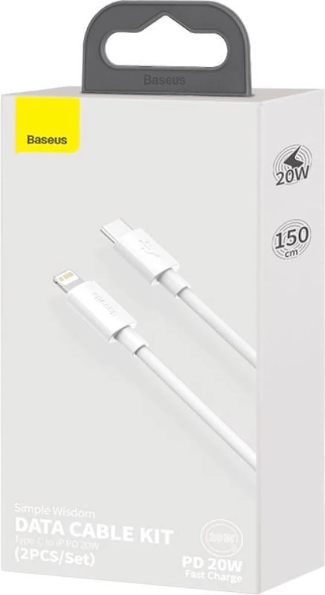 Baseus USB-C naar Apple Lightning Kabel 20W PD 1.5M Wit (2-Pack) afbeelding 14