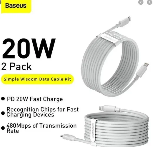 Baseus USB-C naar Apple Lightning Kabel 20W PD 1.5M Wit (2-Pack) afbeelding 3