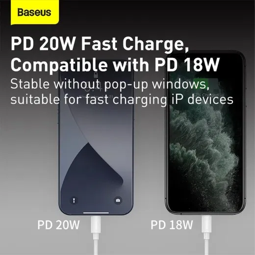 Baseus USB-C naar Apple Lightning Kabel 20W PD 1.5M Wit (2-Pack) afbeelding 4