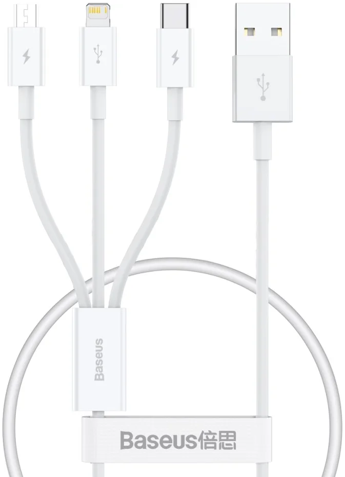 Baseus Superior 3-in-1 USB naar Lightning/USB-C/MicroUSB Kabel 0.5M afbeelding 1