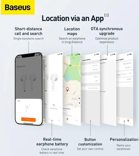 Baseus Bowie E3 True Wireless Bluetooth Earphones Wit afbeelding 7