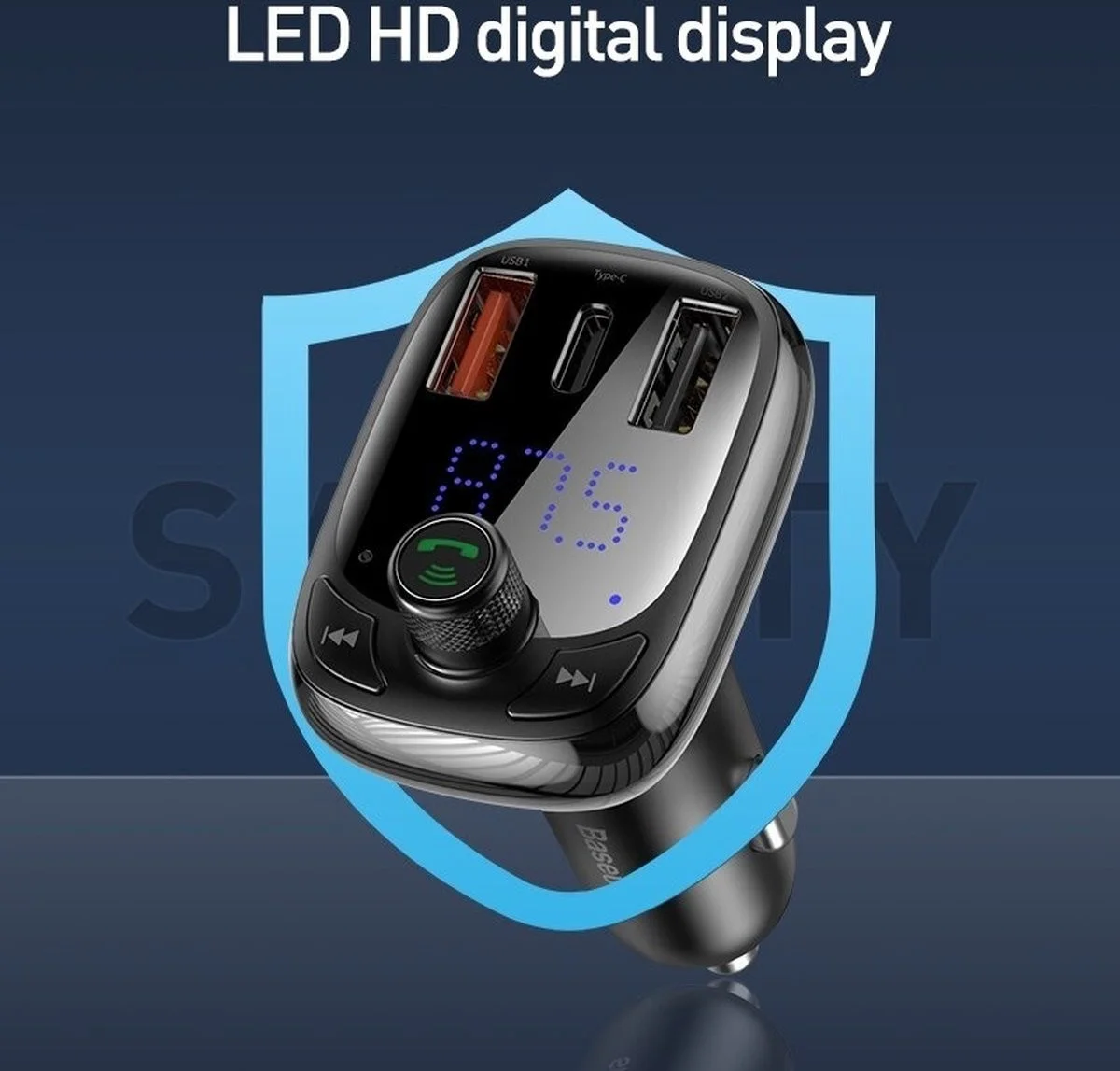 Baseus Bluetooth 5.0 Muziek Transmitter en Auto Snellader 28W Zwart afbeelding 4