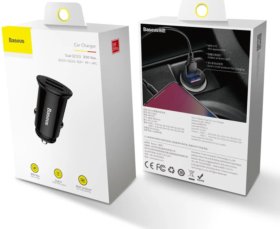 Baseus Dubbele USB Poort Autolader 30W met Quick Charge 3.0 Zwart afbeelding 14