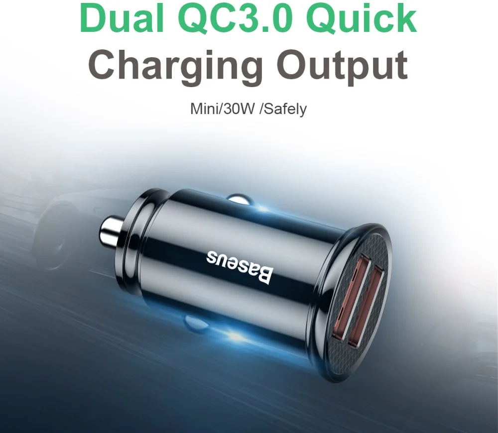 Baseus Dubbele USB Poort Autolader 30W met Quick Charge 3.0 Zwart afbeelding 3