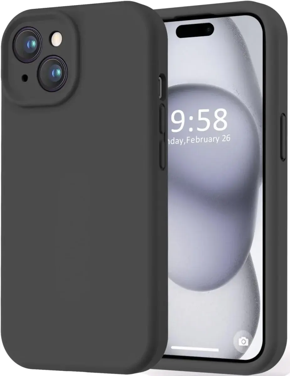 Apple iPhone 15 Hoesje Camera Bescherming Siliconen Back Cover Zwart afbeelding 1