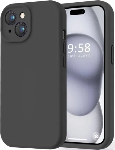 Apple iPhone 15 Hoesje Camera Bescherming Siliconen Back Cover Zwart afbeelding 1