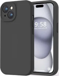 Apple iPhone 15 Hoesje Camera Bescherming Siliconen Back Cover Zwart afbeelding