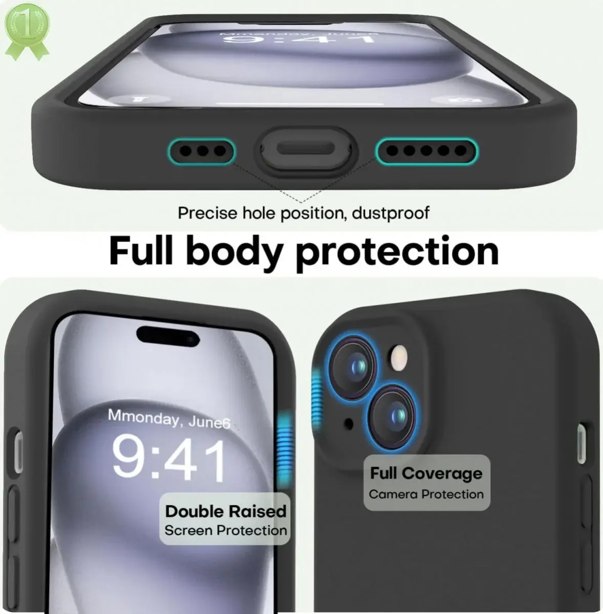 Apple iPhone 15 Hoesje Camera Bescherming Siliconen Back Cover Zwart afbeelding 3