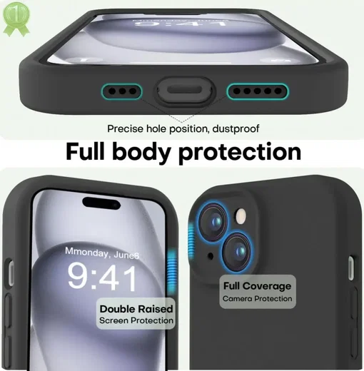 Apple iPhone 15 Hoesje Camera Bescherming Siliconen Back Cover Zwart afbeelding 3