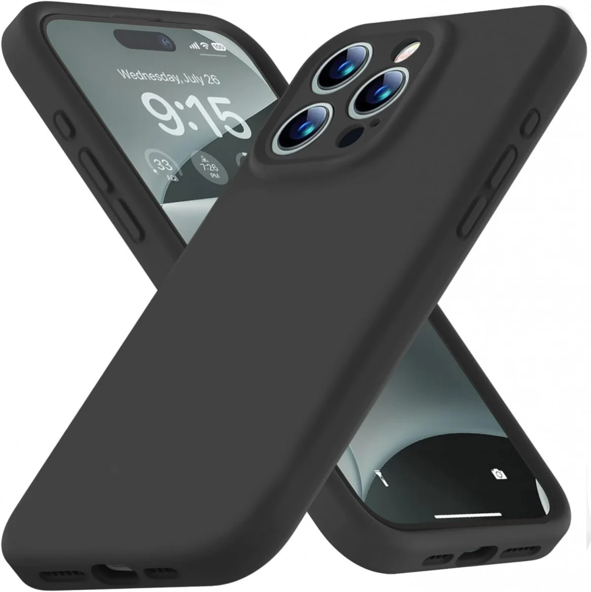 Apple iPhone 15 Pro Max Hoesje met Camera Bescherming Siliconen Zwart afbeelding 1