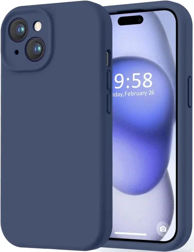 Apple iPhone 15 Hoesje met Camera Bescherming Siliconen Donkerblauw afbeelding 1