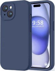 Apple iPhone 15 Hoesje met Camera Bescherming Siliconen Donkerblauw afbeelding