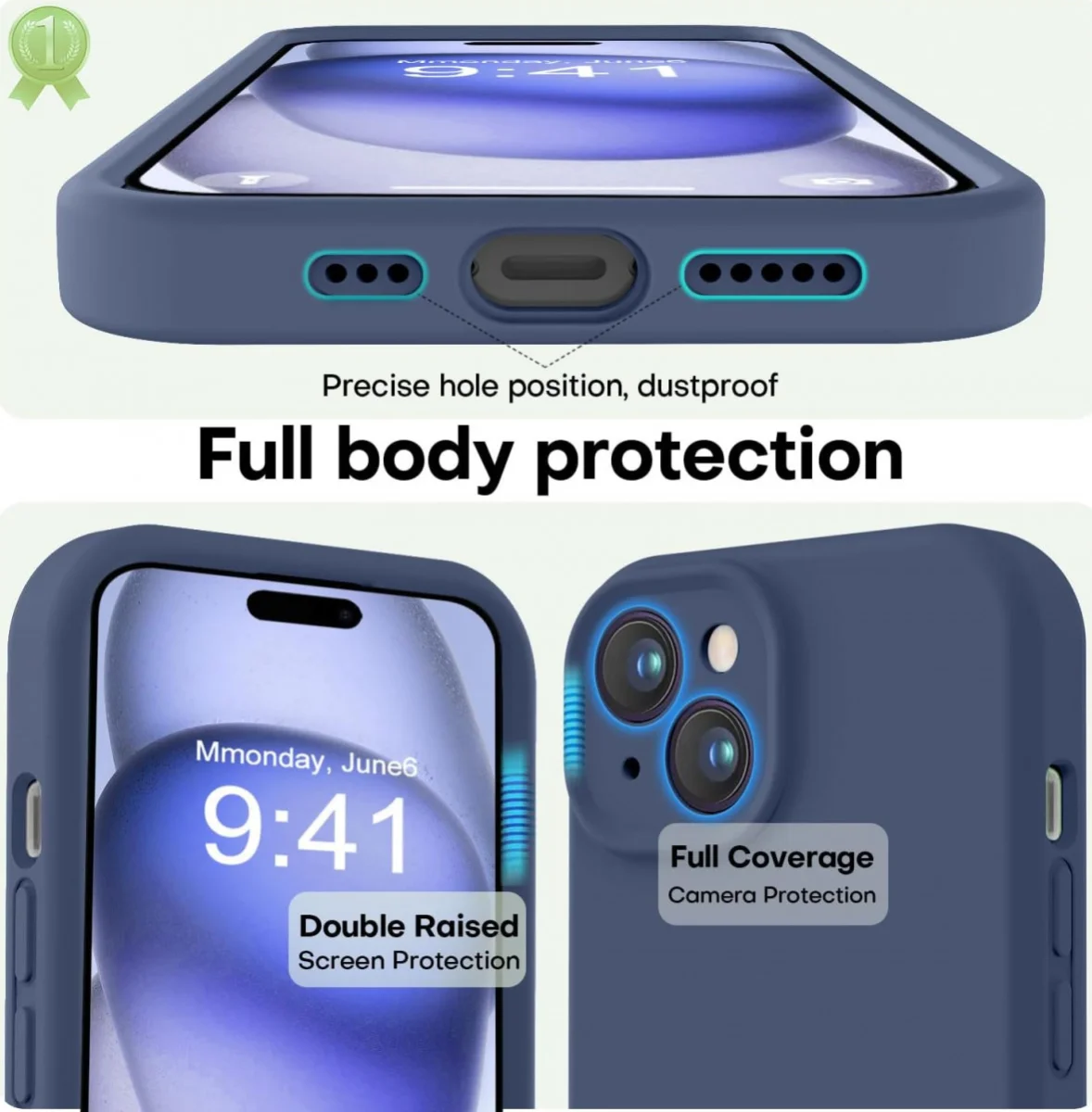 Apple iPhone 15 Hoesje met Camera Bescherming Siliconen Donkerblauw afbeelding 4