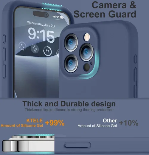 Apple iPhone15 Pro Max Hoesje Camera Bescherming Siliconen Donkerblauw afbeelding 5