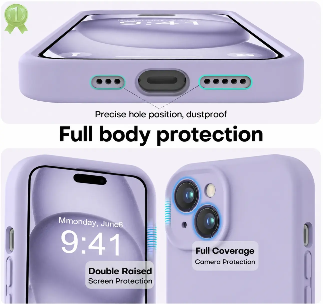 Apple iPhone 15 Hoesje Camera Bescherming Siliconen Back Cover Lila afbeelding 3