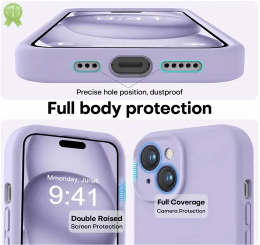 Apple iPhone 15 Hoesje Camera Bescherming Siliconen Back Cover Lila afbeelding 3