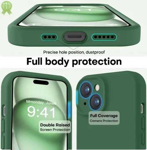 Apple iPhone 15 Hoesje Camera Bescherming Siliconen Back Cover Groen afbeelding 3